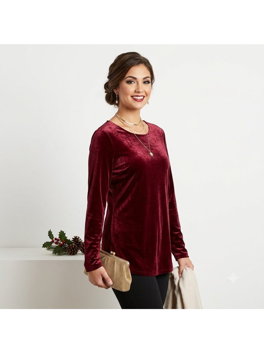 Boden Suki Berry Red Velvet Velour Long Sleeve Top Stretchy Shimmer Size 14 NWT